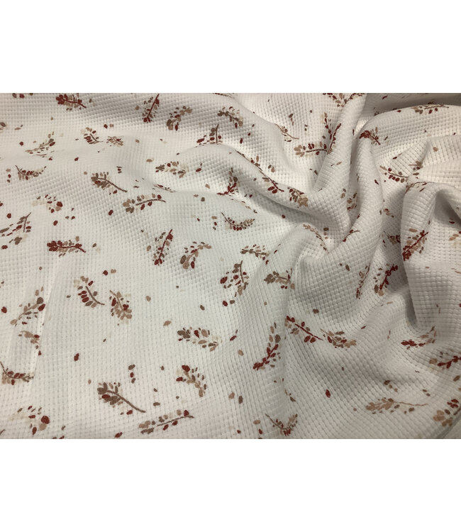 Tricot waffle white met terra kleurige blaadjes