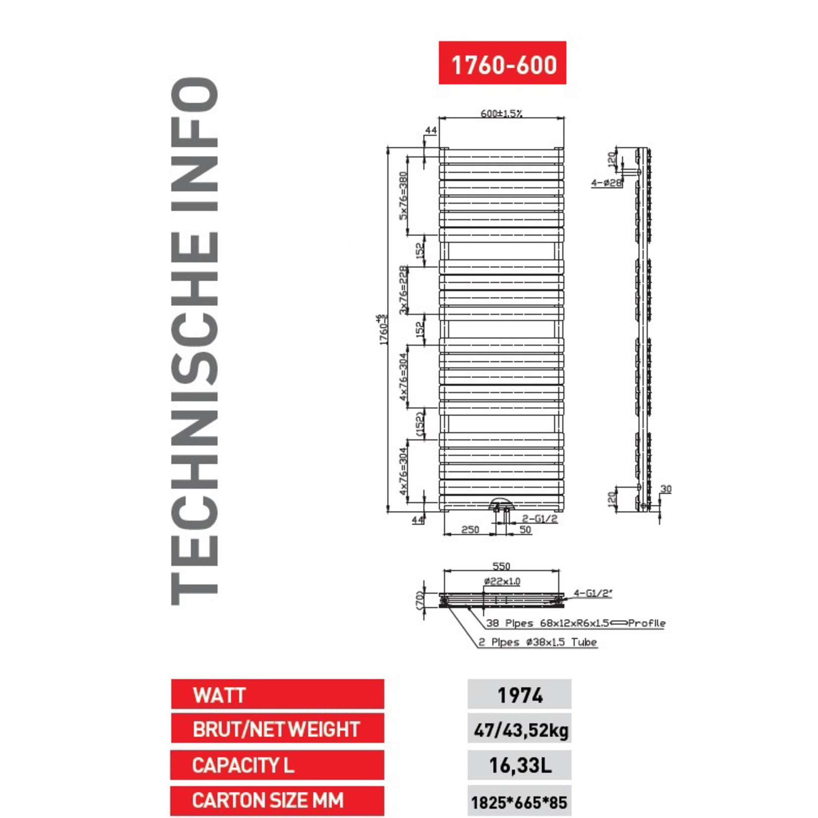 Radiateur de salle de bain - 1760x600