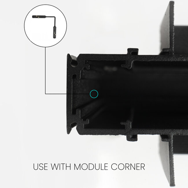 PURPL Connettore angolare 90° per binario magnetico 48V | Installazione a incasso | Dal soffitto alla parete | Nero