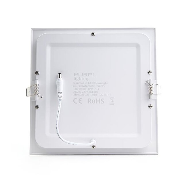 PURPL Downlight LED da incasso quadrato bianco - 18W - 225x225mm - 3000K bianco caldo - IP44
