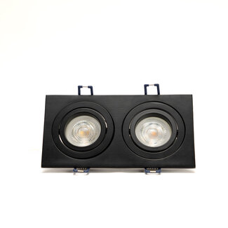 Faretto da incasso doppio GU10 - Attacco GU10 - 175x92x25 mm - Orientabile - Alluminio - IP44 - Nero