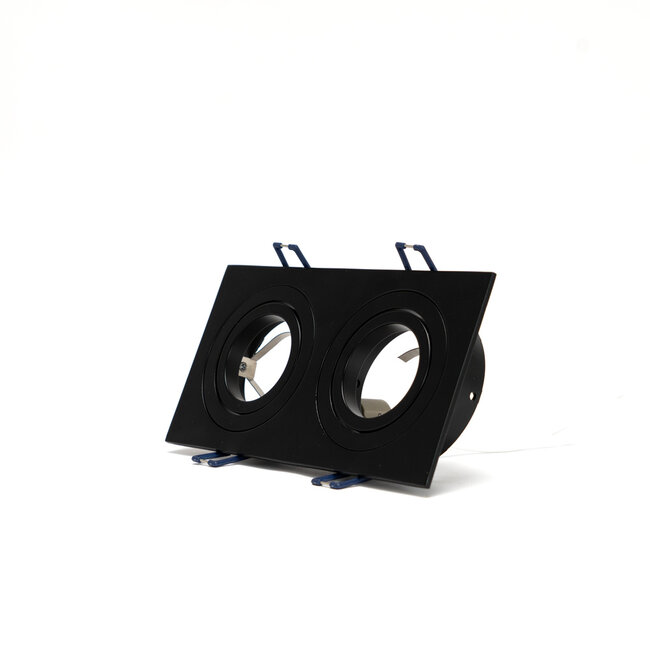 Faretto da incasso doppio GU10 - Bassa altezza d'incasso - Attacco GU10 - 175x92x25 mm - Orientabile - Alluminio - IP44 - Nero