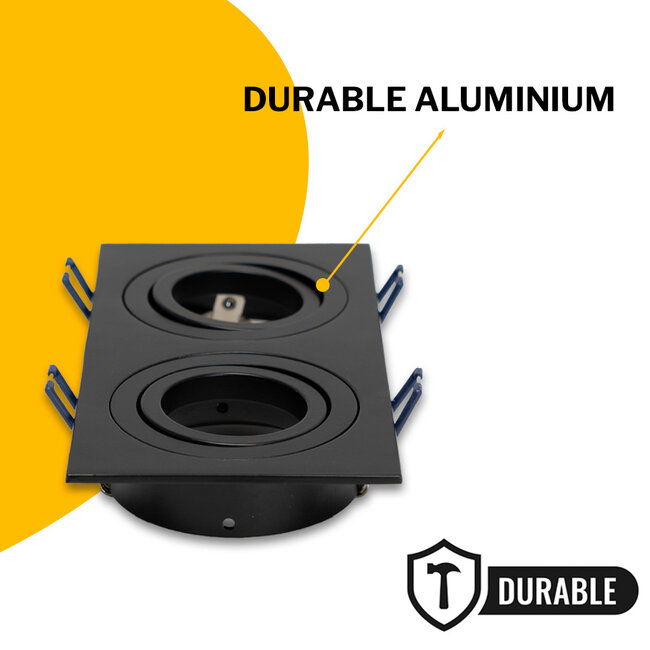 Faretto da incasso doppio GU10 - Bassa altezza d'incasso - Attacco GU10 - 175x92x25 mm - Orientabile - Alluminio - IP44 - Nero