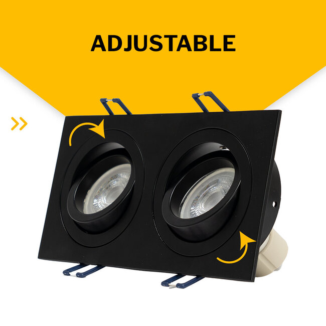 Faretto da incasso doppio GU10 - Bassa altezza d'incasso - Attacco GU10 - 175x92x25 mm - Orientabile - Alluminio - IP44 - Nero