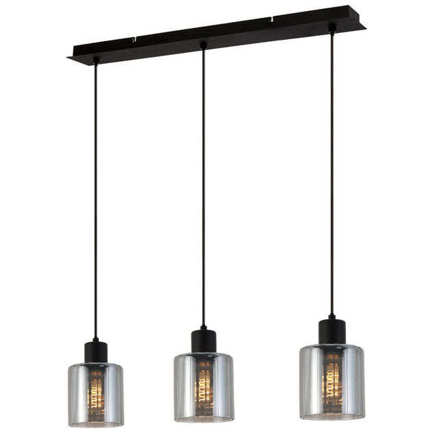 PURPL Sospensione Design Rettangolare 3 Lampadine - Vetro Fumé - Attacchi E27