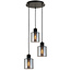 PURPL Sospensione Design 3 Lampadine - Vetro Cilindrico Fumé - Portalampade E27 - Rosone da Soffitto Rotondo