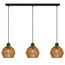 PURPL Lampadario Design in Rattan - 3 Lampadine - Forma Diamante - Attacchi E27 - Rosone da Soffitto Rettangolare