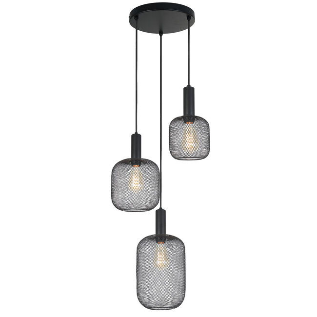 PURPL Sospensione Metallica Nera - Design a 3 Luci - Griglia Metallica - Ø35 cm - Portalampade E27