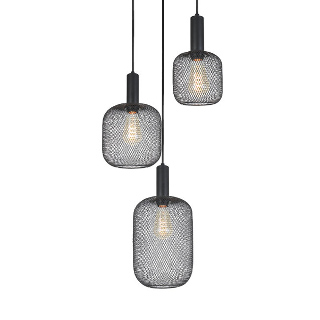 PURPL Sospensione Metallica Nera - Design a 3 Luci - Griglia Metallica - Ø35 cm - Portalampade E27