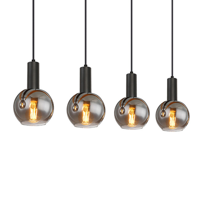 PURPL Sospensione Design - 4 Luci - Sfere in Vetro Fumé - Attacchi E27 - Rosone Rettangolare