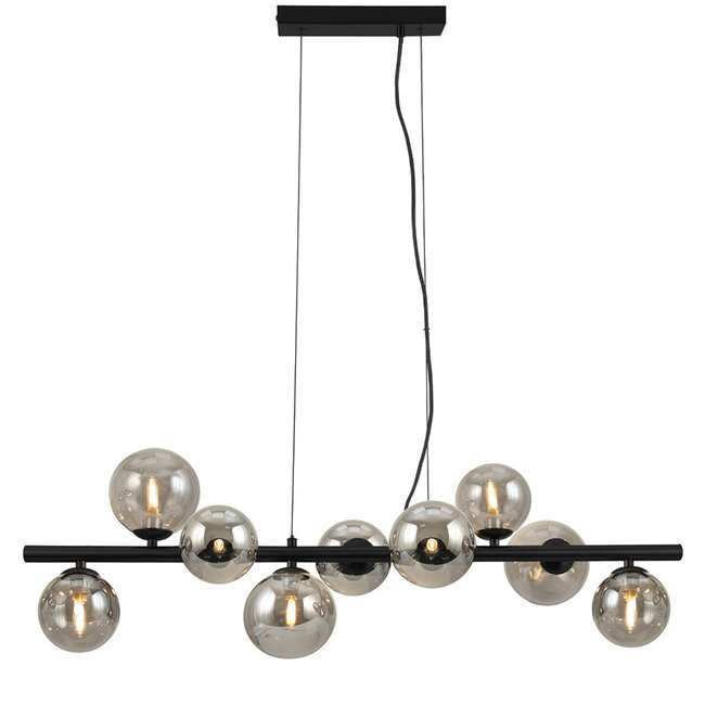 PURPL Sospensione Scala Balls Design - 9 Luci - Sfere in Vetro Fumé - Attacchi G9 - Rosone Rettangolare da Soffitto