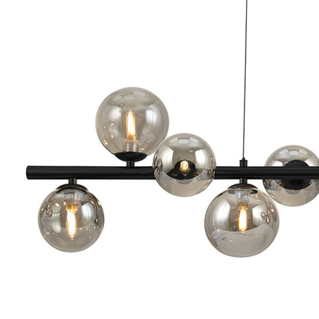 PURPL Sospensione Scala Balls Design - 9 Luci - Sfere in Vetro Fumé - Attacchi G9 - Rosone Rettangolare da Soffitto