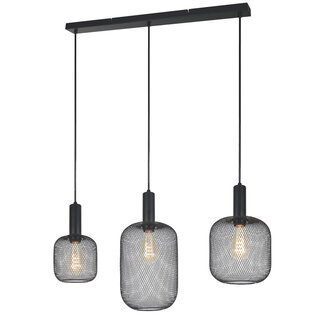 PURPL Sospensione Metallo Nero - 3 Luci - Rete - E27 - Rosone Rettangolare