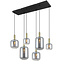 PURPL Sospensione Design - 6 Luci - Tubi Bombati in Vetro Specchiato Fumé - Attacchi E27 - Rosone Rettangolare