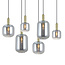 PURPL Sospensione Design - 6 Luci - Tubi Bombati in Vetro Specchiato Fumé - Attacchi E27 - Rosone Rettangolare