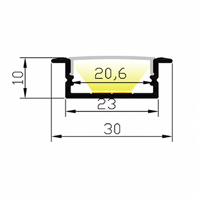 PURPL Profilo LED Alluminio Nero 1,5m | 30x10mm | da incasso