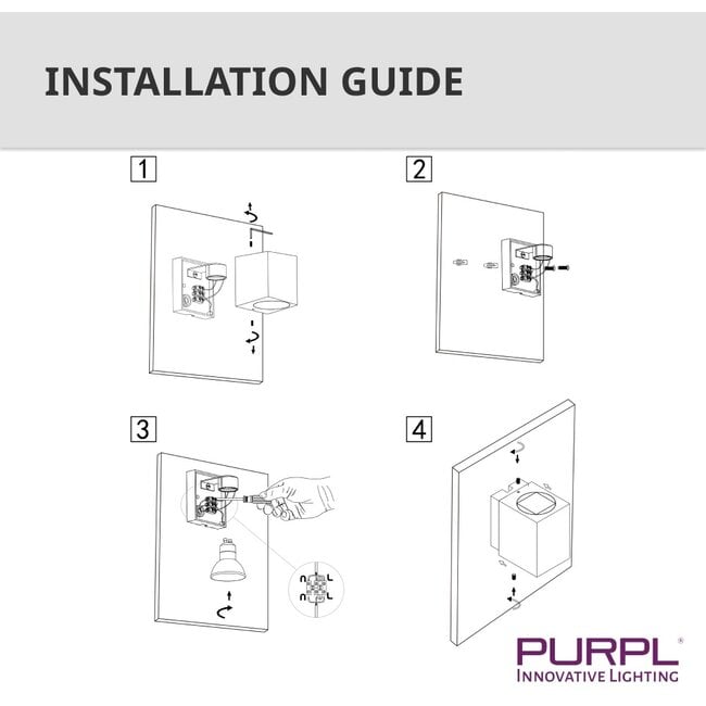 PURPL Lampada da parete quadrata a LED GU10 Nero/Bianco