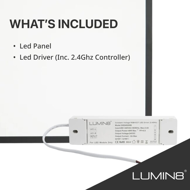 PURPL Pannello LED Retroilluminato | 60x120 | RGB+CCT (2800K-6500K) | Dimmerabile | 60W | 100 lm/W | UGR<22 | IP40 | Senza sfarfallio