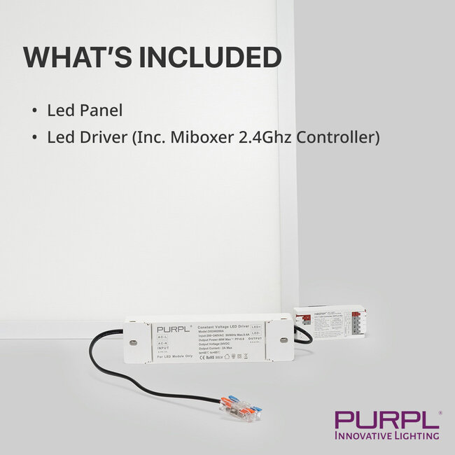 PURPL Pannello LED | 60x60 | CCT (2800K-6500K) | Dimmerabile | 36W | 120 lm/W | UGR<19 | Edgelit