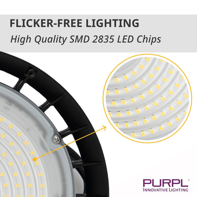 PURPL Campana LED Industriale UFO 300W - 45.000 lm - 150 lm/W - 4000K Bianco Naturale - 110° - IP65 - IK10 - Dimmerabile 1-10V - Senza sfarfallio