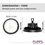 PURPL Campana LED Industriale UFO 150W - 22.500 lm - 150 lm/W - 4000K - IP65 - IK08 Regolabile 0-10V