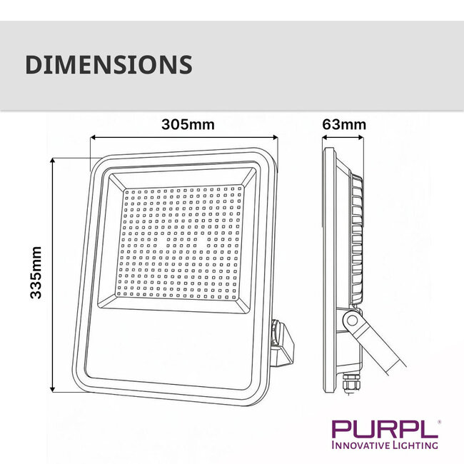 PURPL Proiettore LED | 200W | 150 lm/W | 30000 lm | 6000K Bianco Freddo | IP66 | IK08
