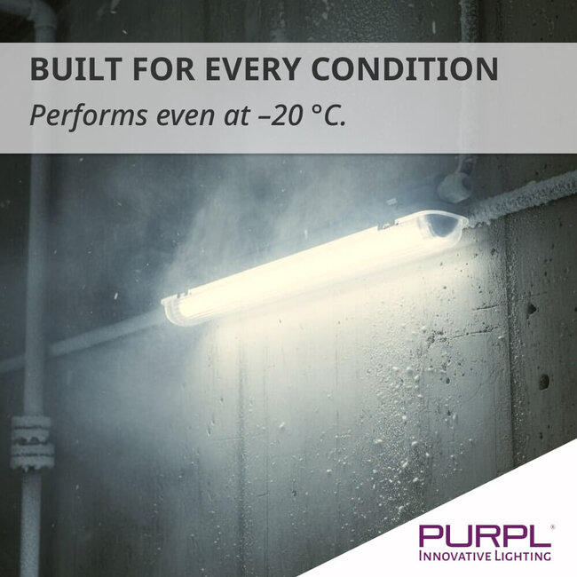 PURPL Plafoniera stagna LED | 130 cm | 15W | 1575 lm | 4000K Bianco Naturale (840) | IP65 | IK06 | Senza sfarfallio