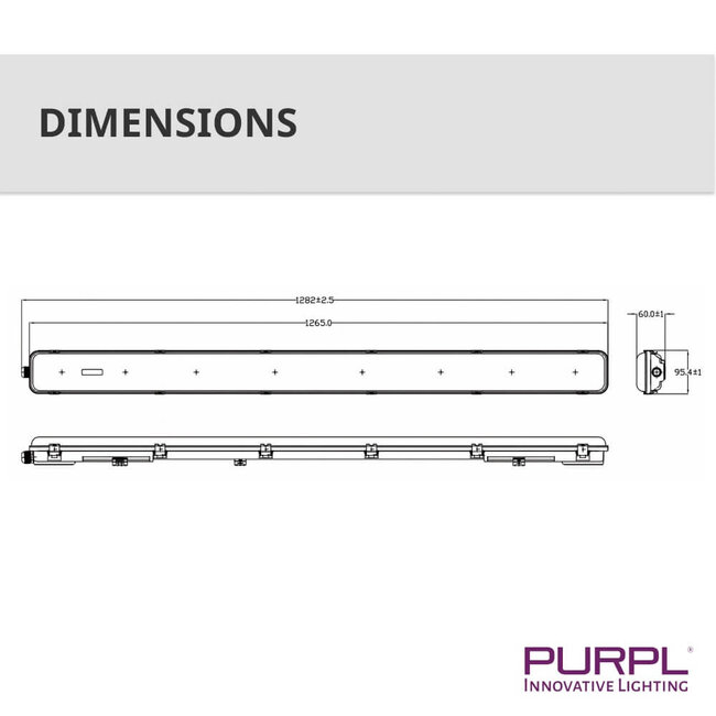 PURPL Plafoniera stagna LED | 130 cm | 30W | 3150 lm | 4000K Bianco Naturale (840) | IP65 | IK06 | Senza sfarfallio