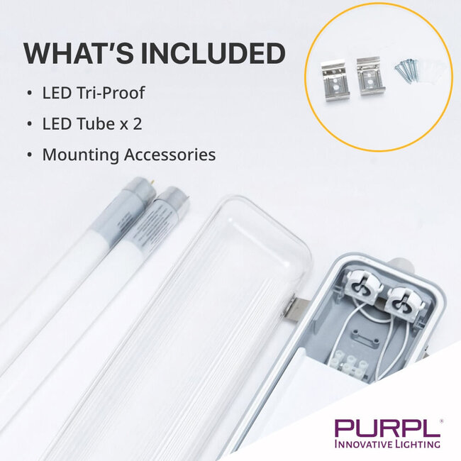 PURPL Plafoniera stagna LED | 130 cm | 30W | 3150 lm | 4000K Bianco Naturale (840) | IP65 | IK06 | Senza sfarfallio