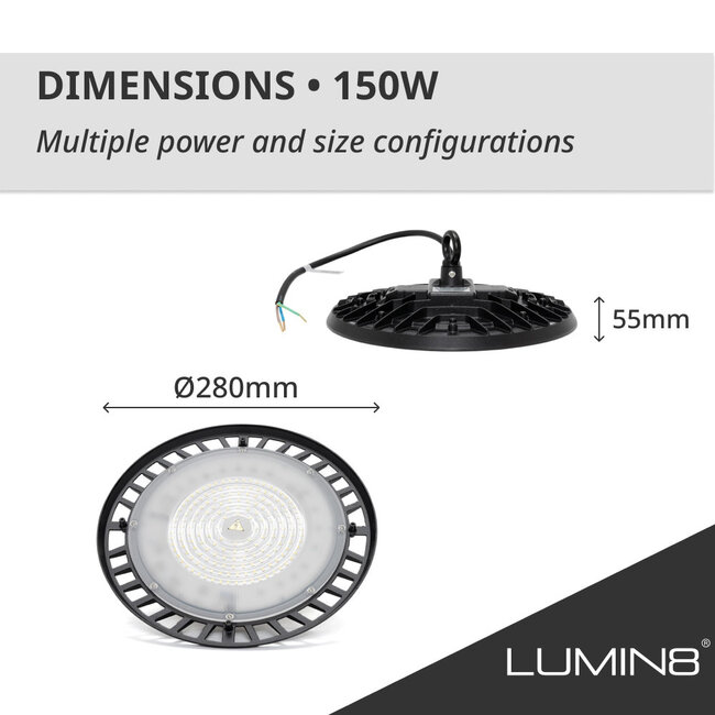 LED24 Campana LED Industriale UFO 150W - 15.000 lm - 100 lm/W - 4000K Bianco Naturale - 110° - IP65 - IK07