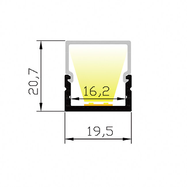 PURPL Profilo in alluminio nero da superficie per strisce LED | 1,5 m | 20x20 mm | Copertura opale | IP20 | Materiale di montaggio incluso