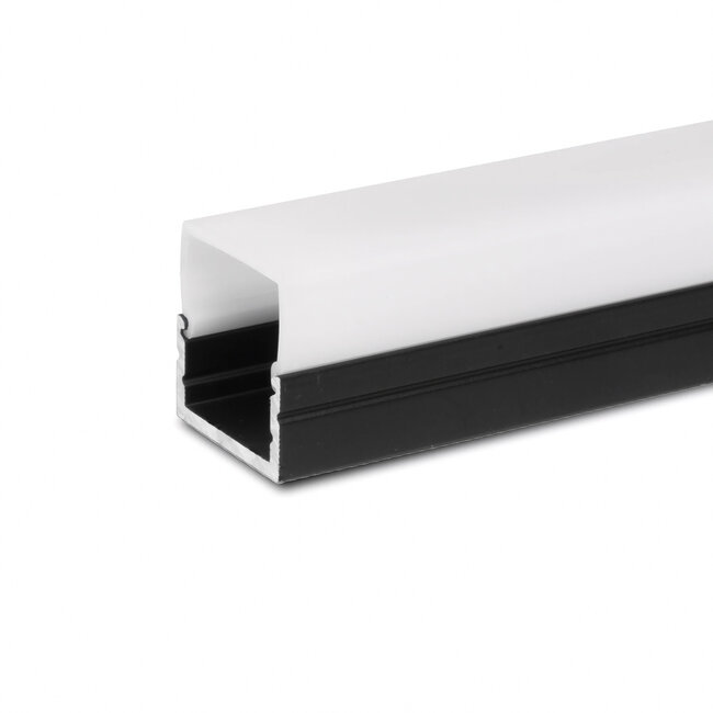 PURPL Profilo in alluminio nero da superficie per strisce LED | 1,5 m | 20x20 mm | Copertura opale | IP20 | Materiale di montaggio incluso