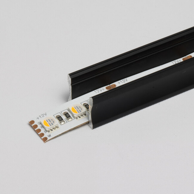 PURPL Profilo in alluminio nero da superficie per strisce LED | 1,5 m | 17,5x15 mm | Copertura opale | IP20 | Materiale di montaggio incluso