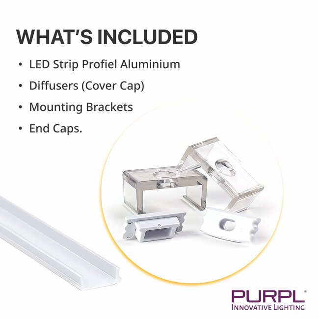 PURPL Profilo in alluminio nero da superficie per strisce LED | 1,5 m | 17,5x15 mm | Copertura opale | IP20 | Materiale di montaggio incluso