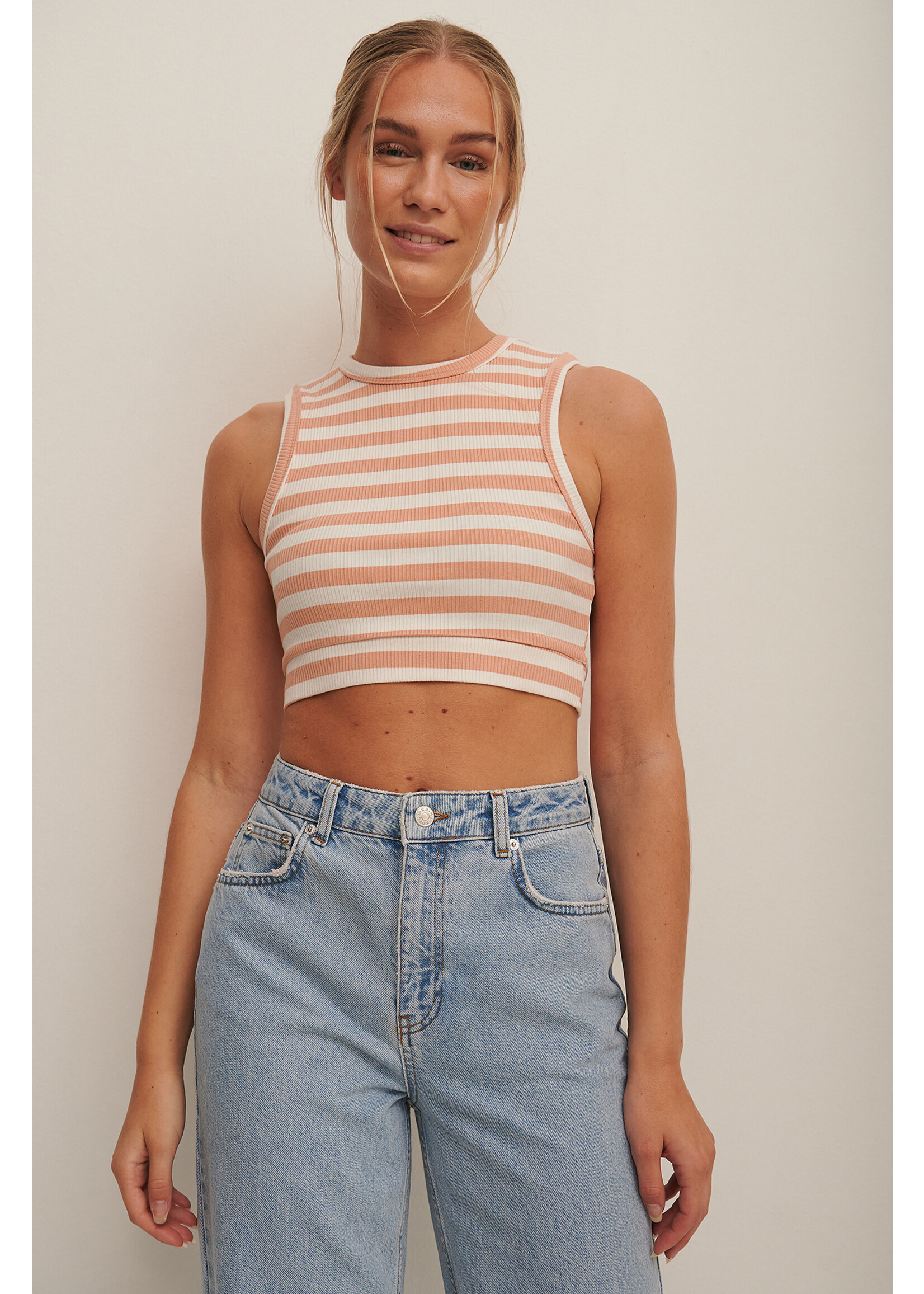 NA-KD striped cropped tank top in red and white