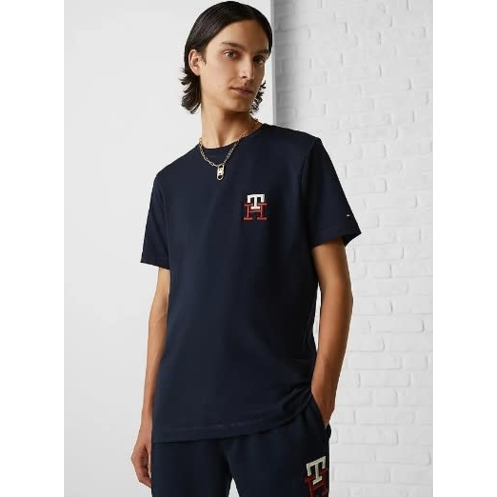 Tommy Hilfiger Tommy Hilfiger - T-shirt met geborduurd logo - Donkerblauw