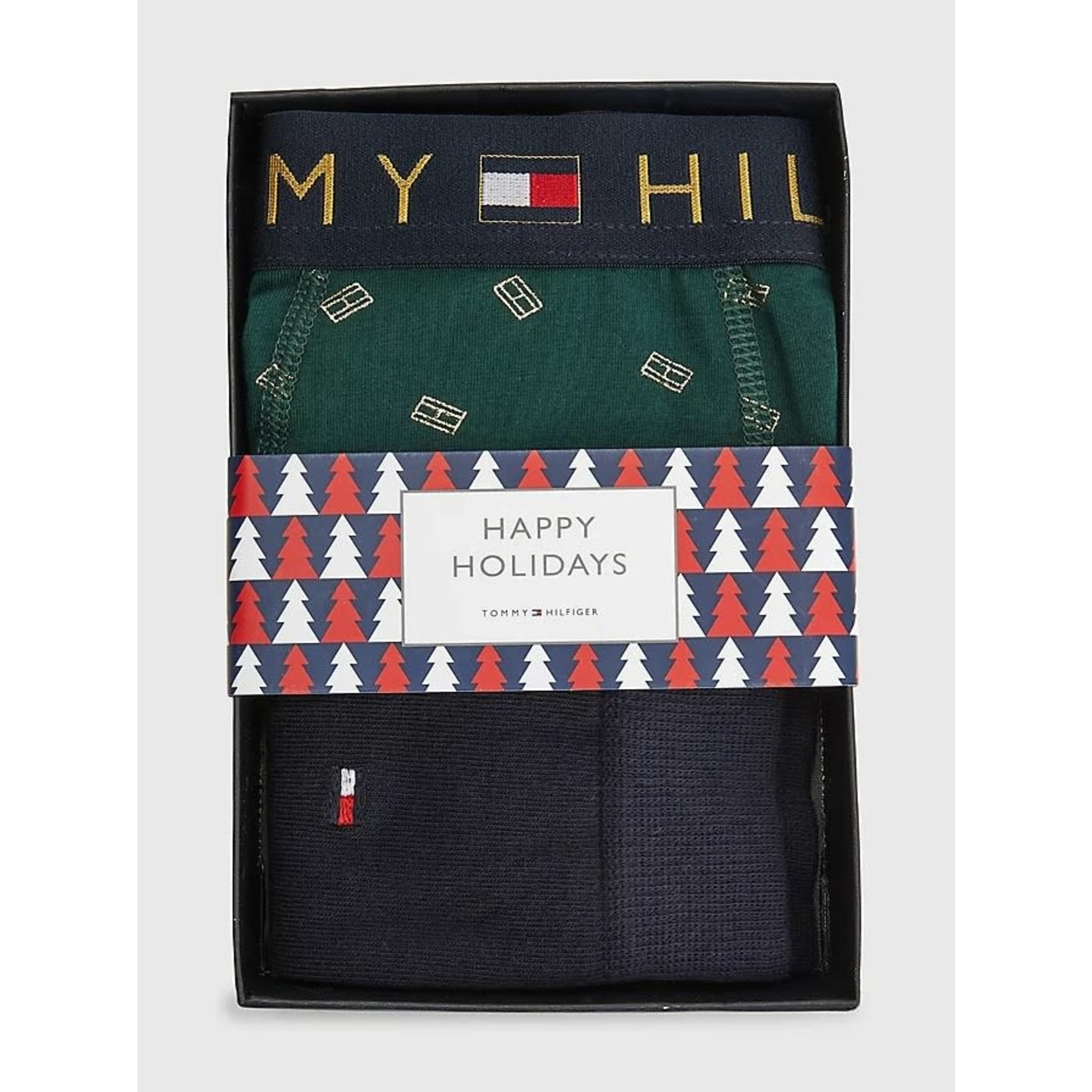 Tommy Hilfiger Tommy Hilfiger - Cadeauset boxershort en sokken - Donkergroen/Vlagjes