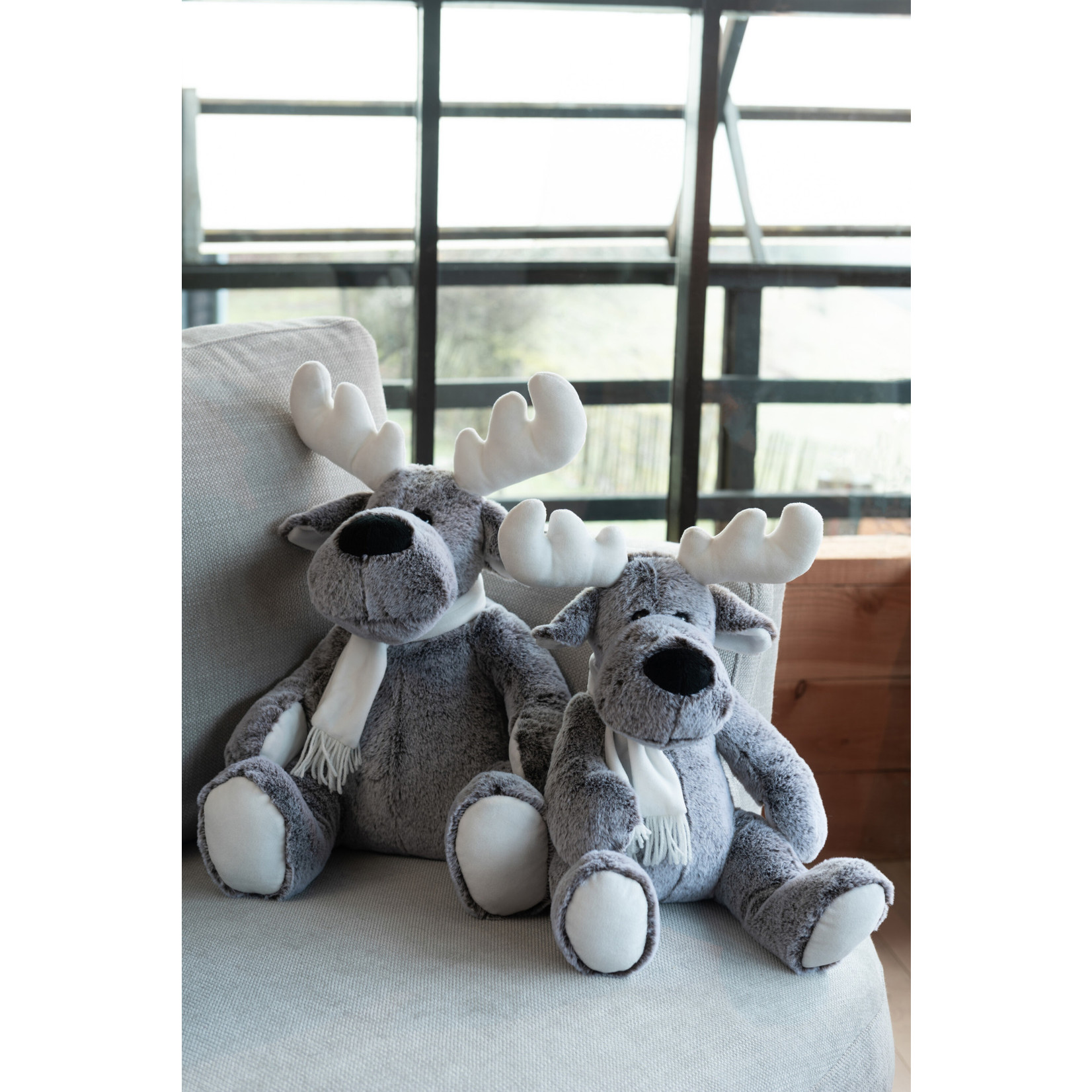 J-LINE J-LINE - Eland pluche - Grijs/Wit