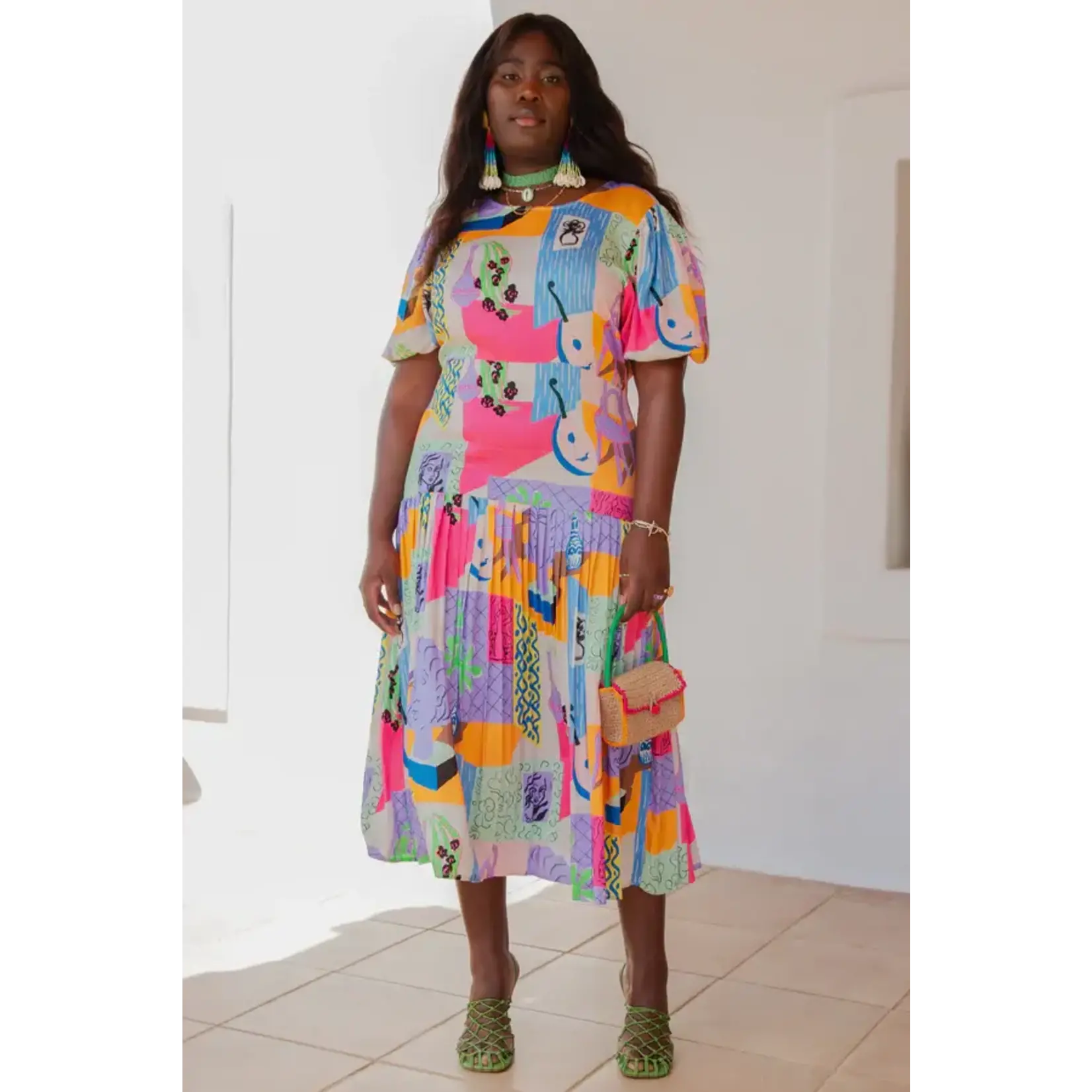 Never Fully Dressed Never Fully Dressed - Portrait Midi Jurk - Multicolor