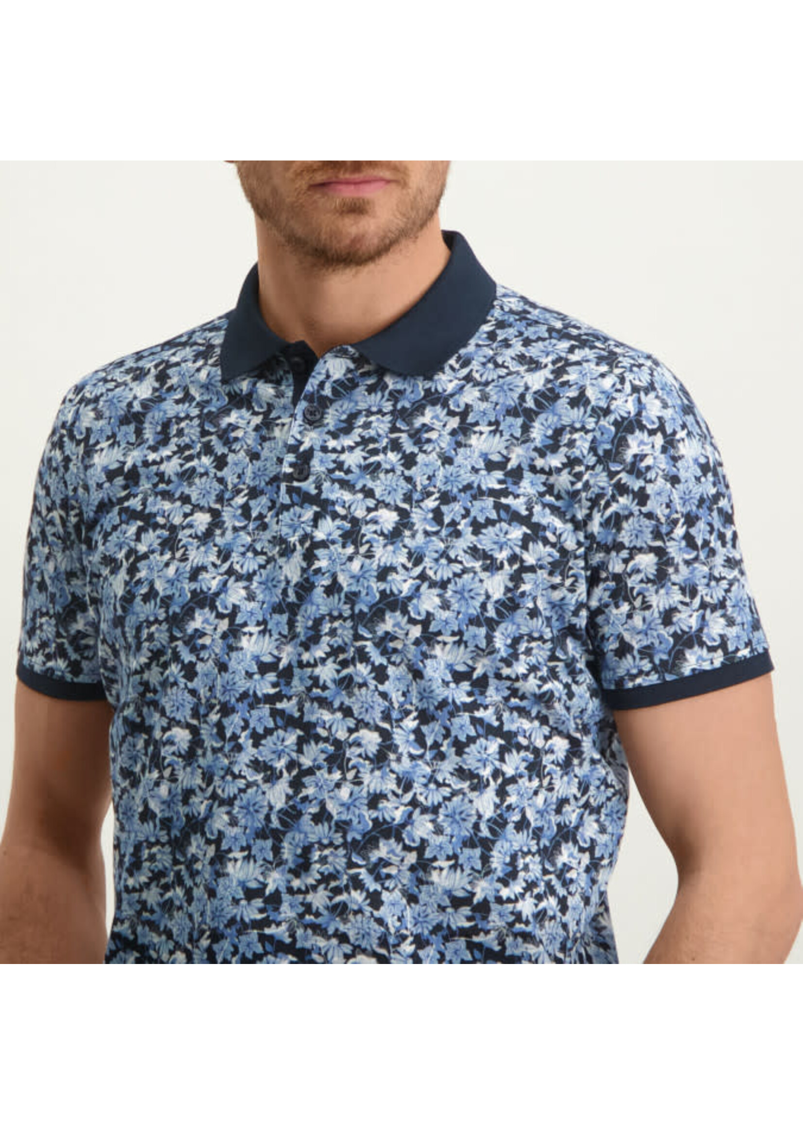 State Of Art State of Art - Polo met bloemenprint - Donkerblauw