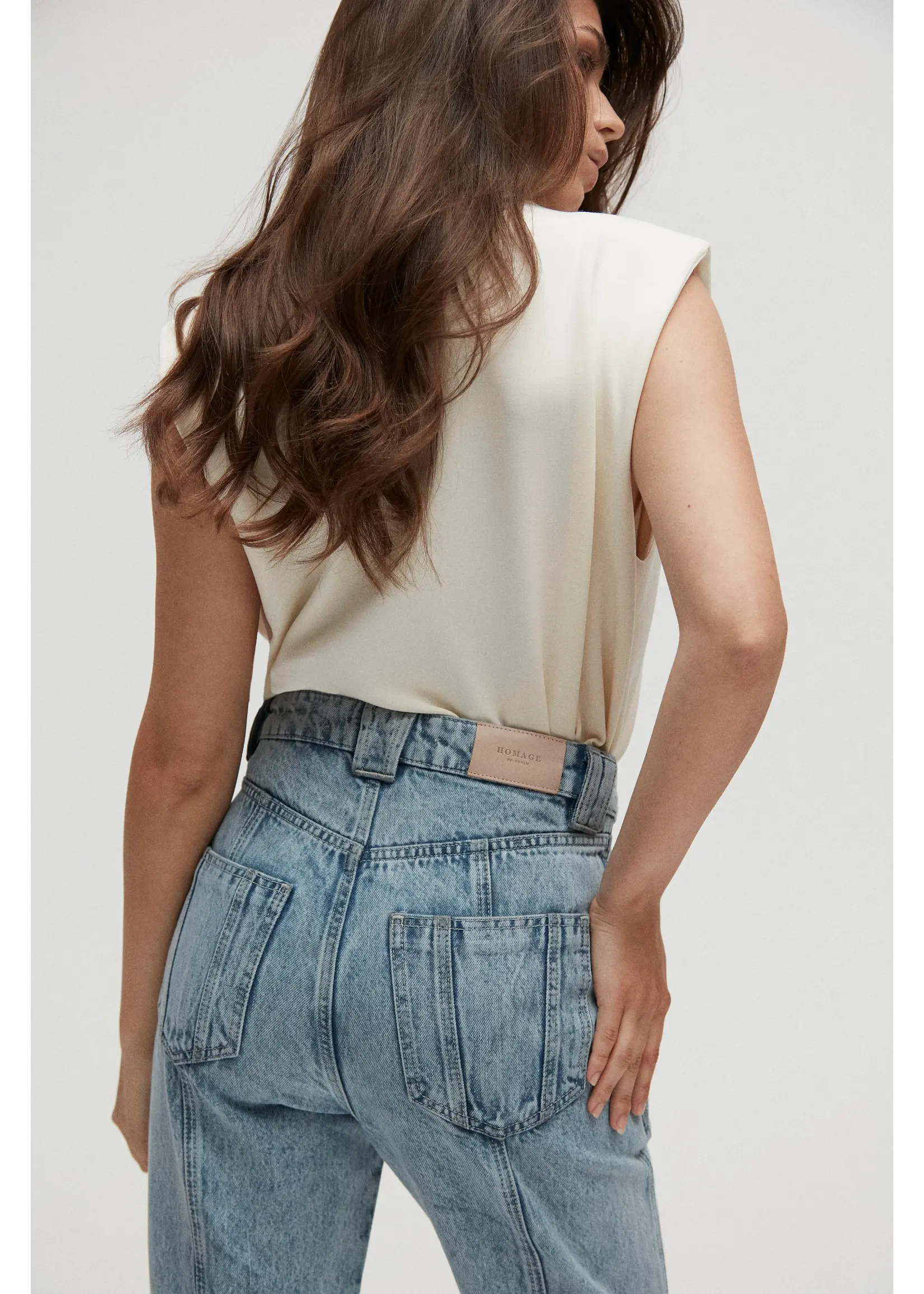 Homage Homage - Padded Shoulder Top - Soft Cream