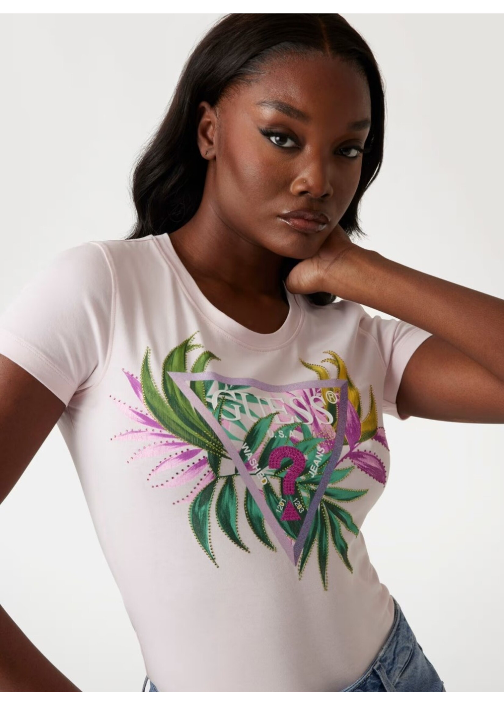 Guess Guess - Leaf Triangle Tee - Roze