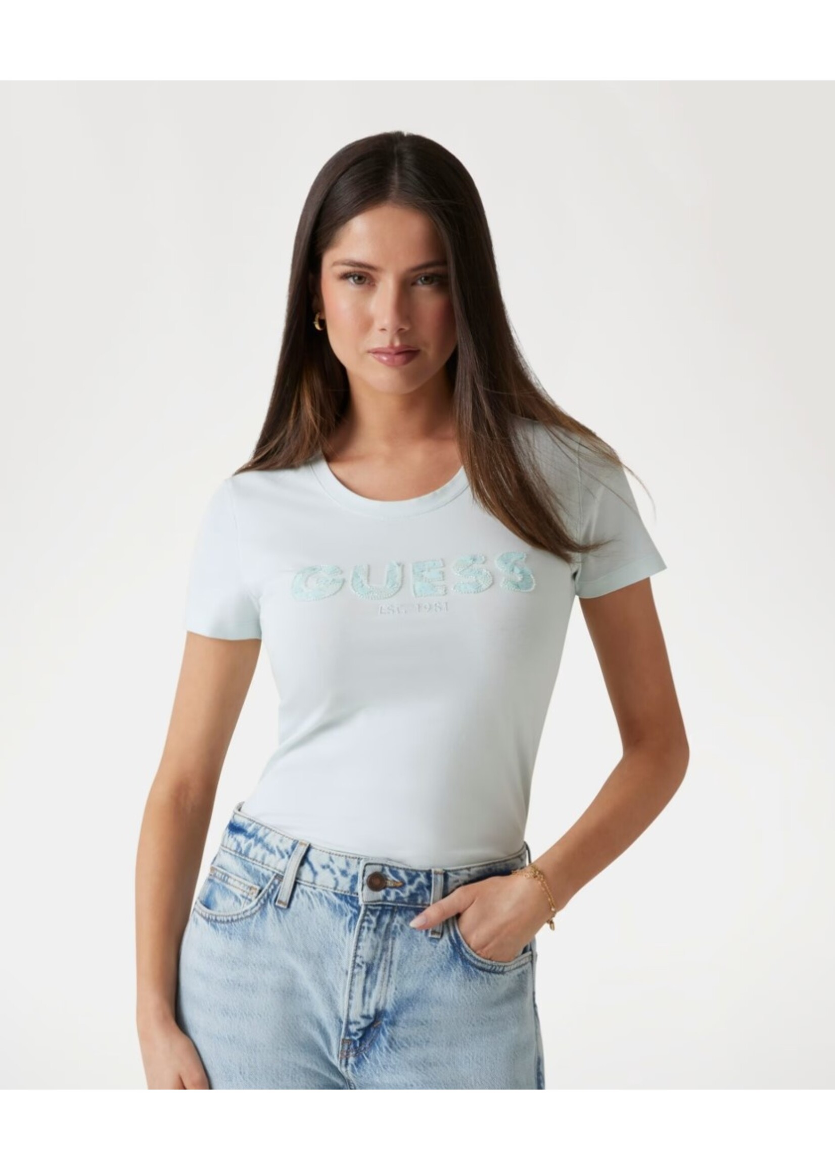 Guess Guess - Logo Pailletten Tee - Lichtgroen