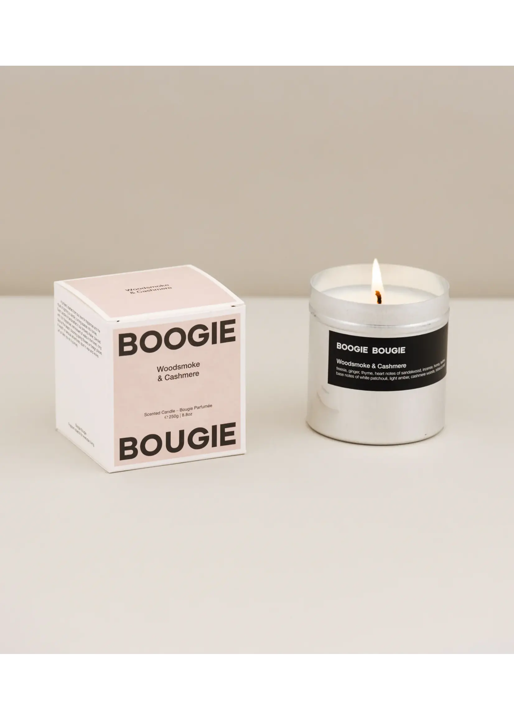 Boogie Bougie Boogie Bougie - Geurkaars 'Woodsmoke &  Cashmere'