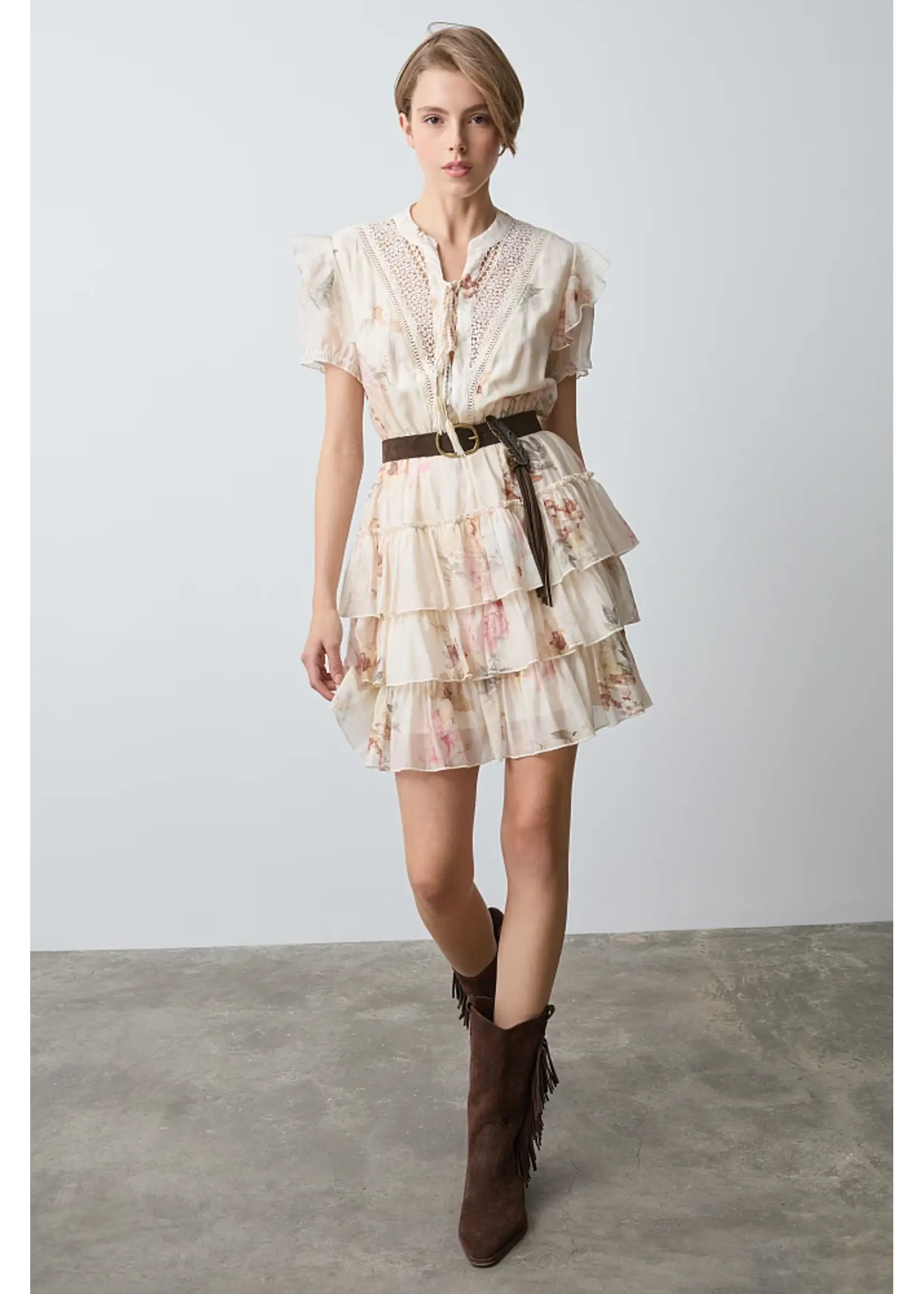 BSB BSB - Floral Korte Jurk - Ivoor