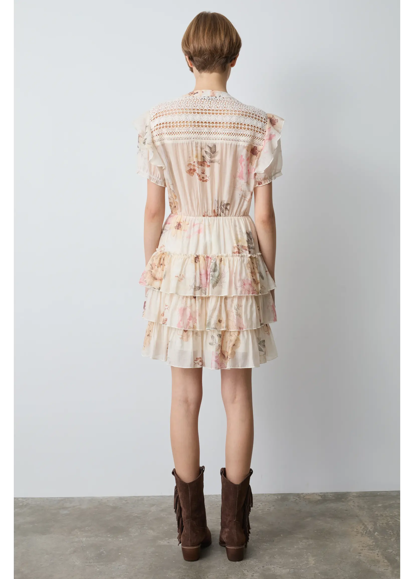 BSB BSB - Floral Korte Jurk - Ivoor