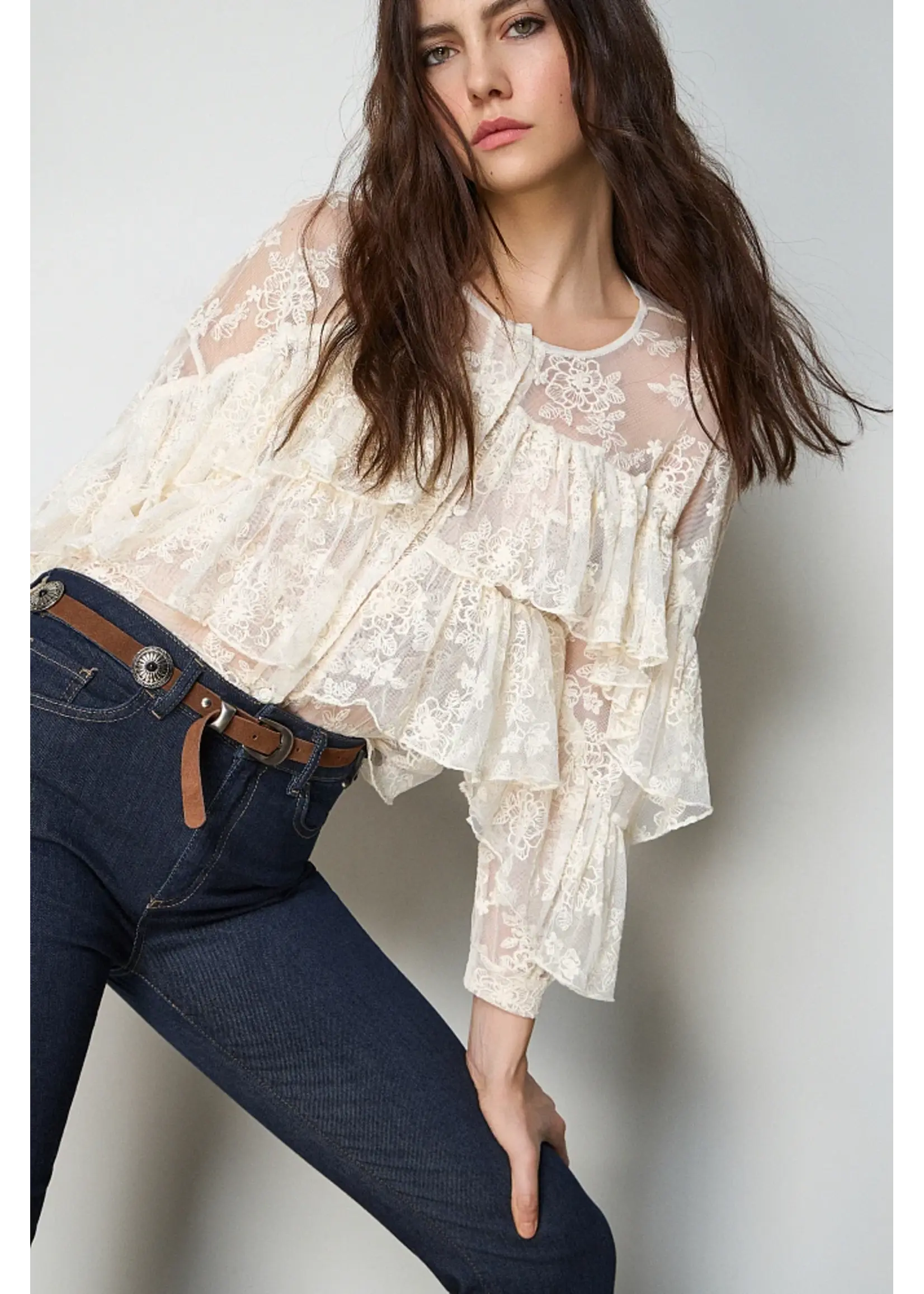 BSB BSB - Blouse met Kant - Vanille