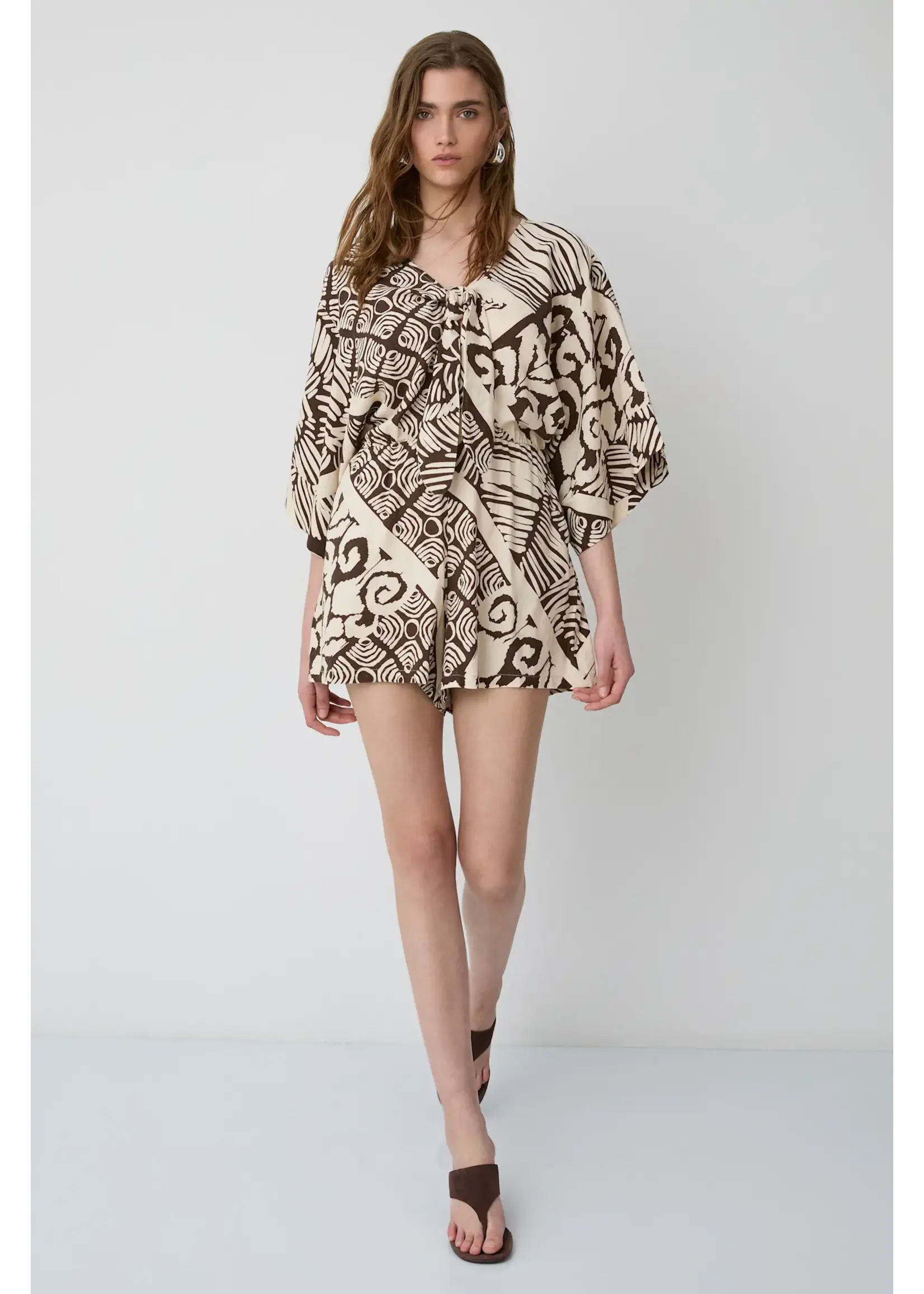 BSB BSB - Playsuit met print - Chocolade
