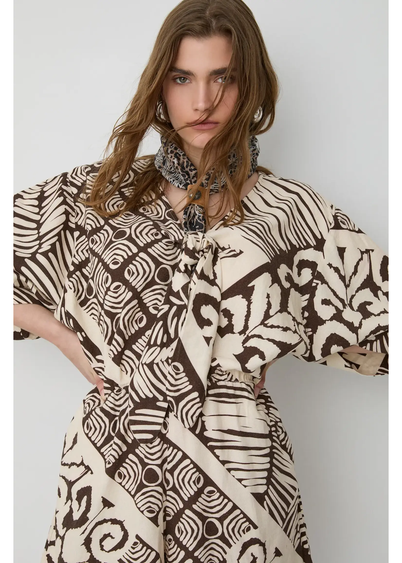 BSB BSB - Playsuit met print - Chocolade