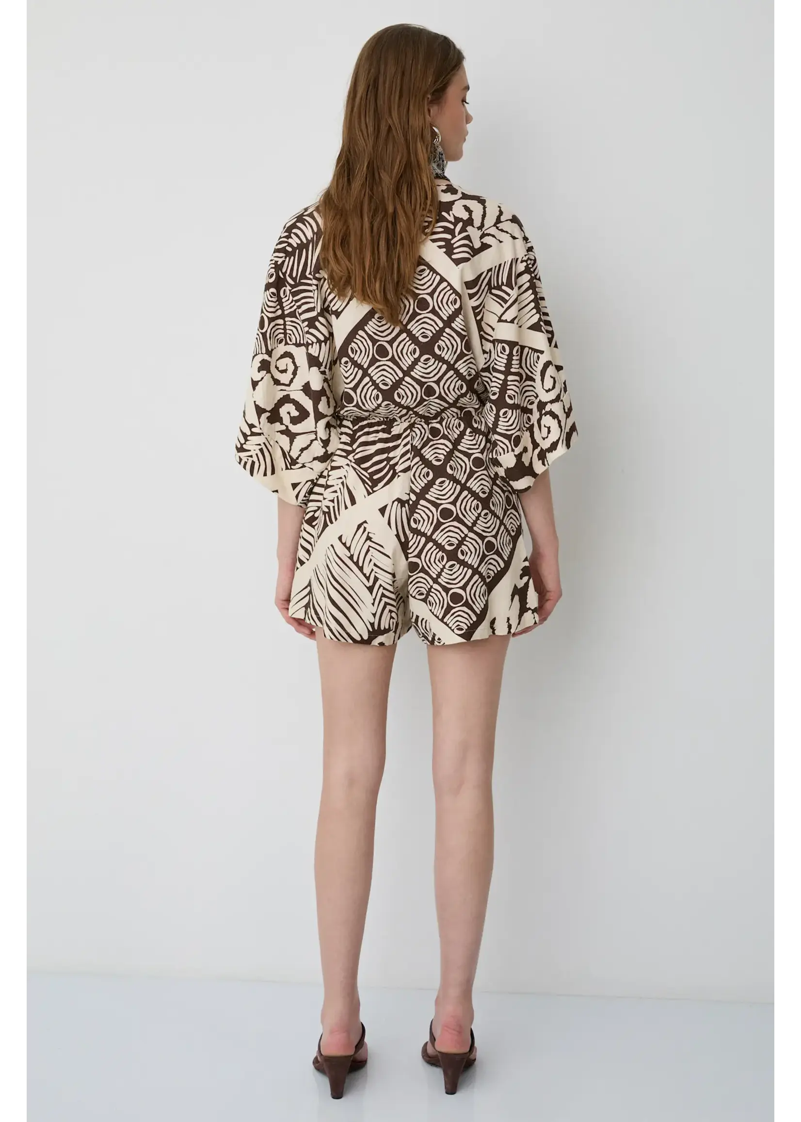 BSB BSB - Playsuit met print - Chocolade